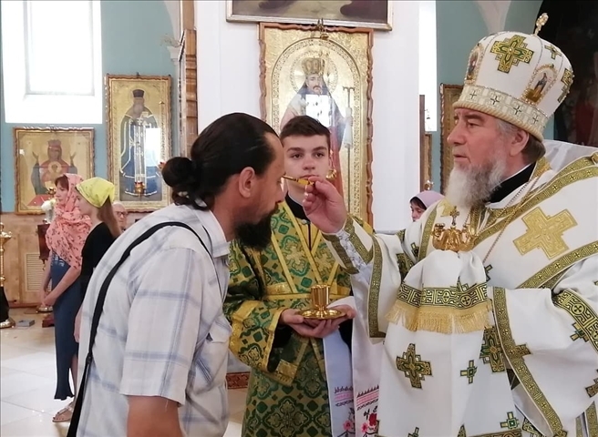 В канун дня памяти своего Небесного Покровителя епископ Леонид совершил полиелейную Утреню в кафедральном соборе святого Архангела Михаила в г. Мозыре